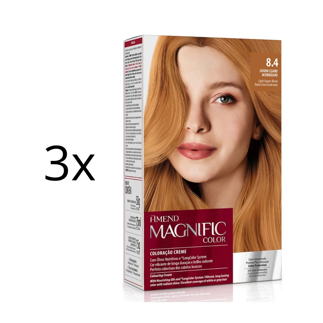 Lot of 3 Magnific Color Dye Cream 8.4 Reddish Light Blonde Hair Tint Amend