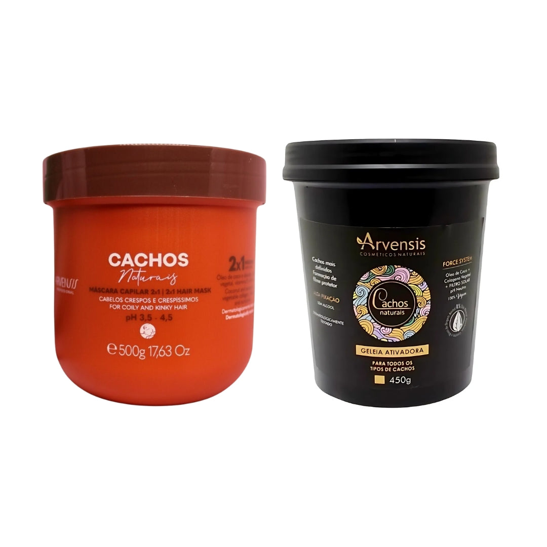Cachos Naturais Moisturizing Mask + Activator Jelly Curly Hair Kit 2x 500g Arvensis