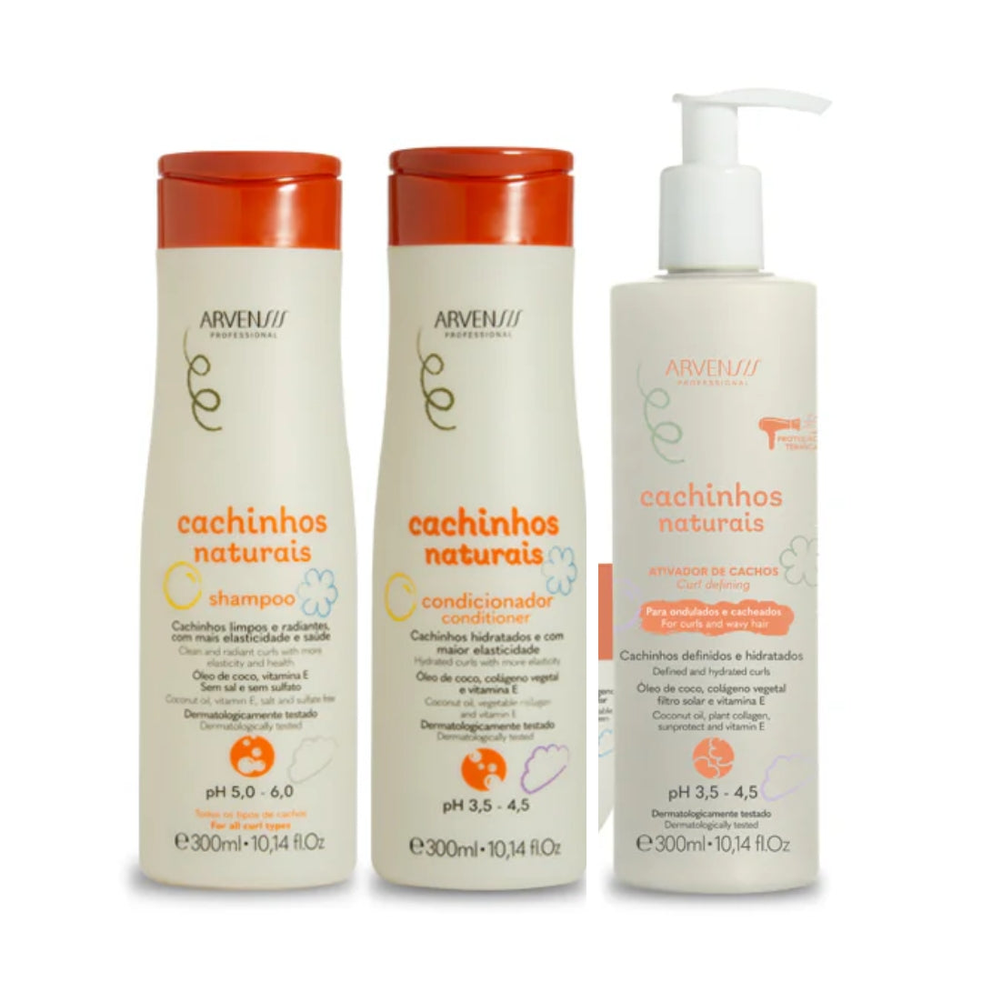 Cachinhos الطبيعية تجعيد الشعر مجعد موجات الشعر تعريف نباتي مجموعة 3x300ml - arvensis