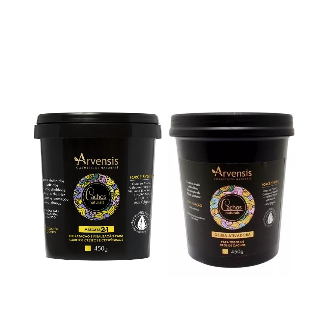 Cachos Naturais Moisturizing Mask + Activator Jelly Curly Hair Kit 2x 500g Arvensis