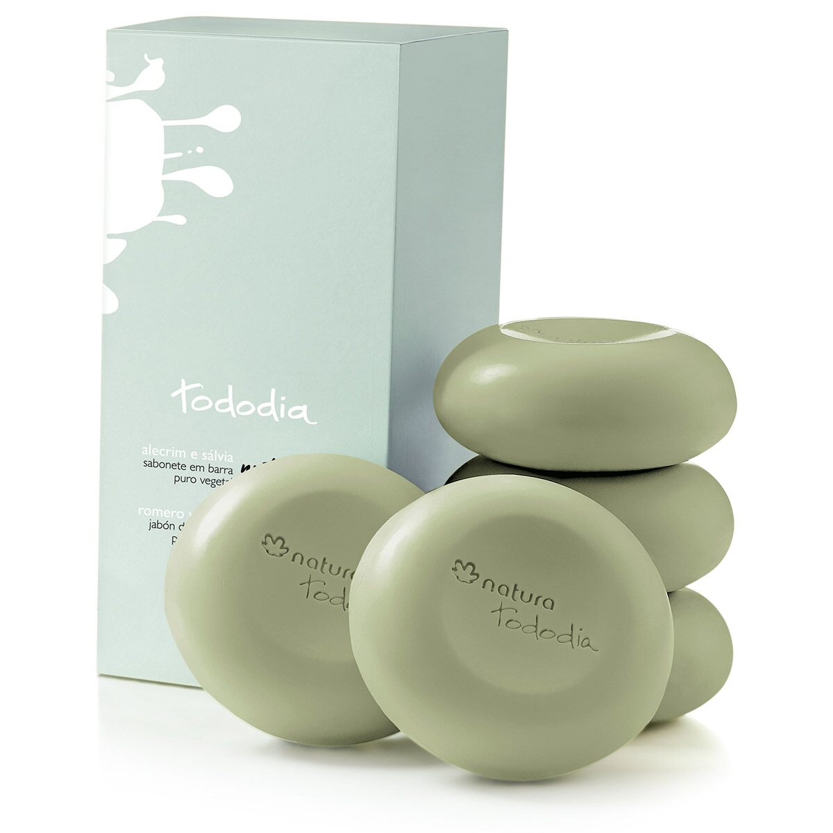 Natura TODODIA Alecrim Sálvia / Pure Vegetable Bar Soap Alecrim And Sage - 5un Of 90g Each