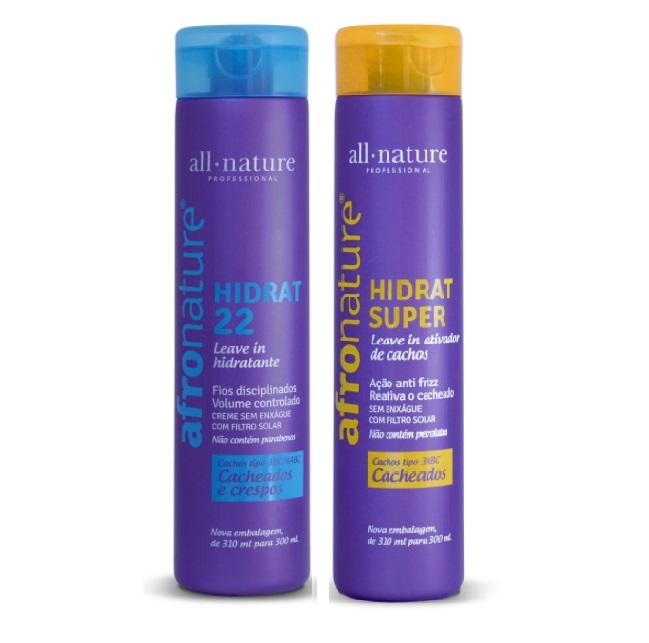 All Nature Brazilian Keratin Treatment Afro Hidrat 22 Moisturizer Definition Curly Hair Leave-In Kit 2x300 - All Nature
