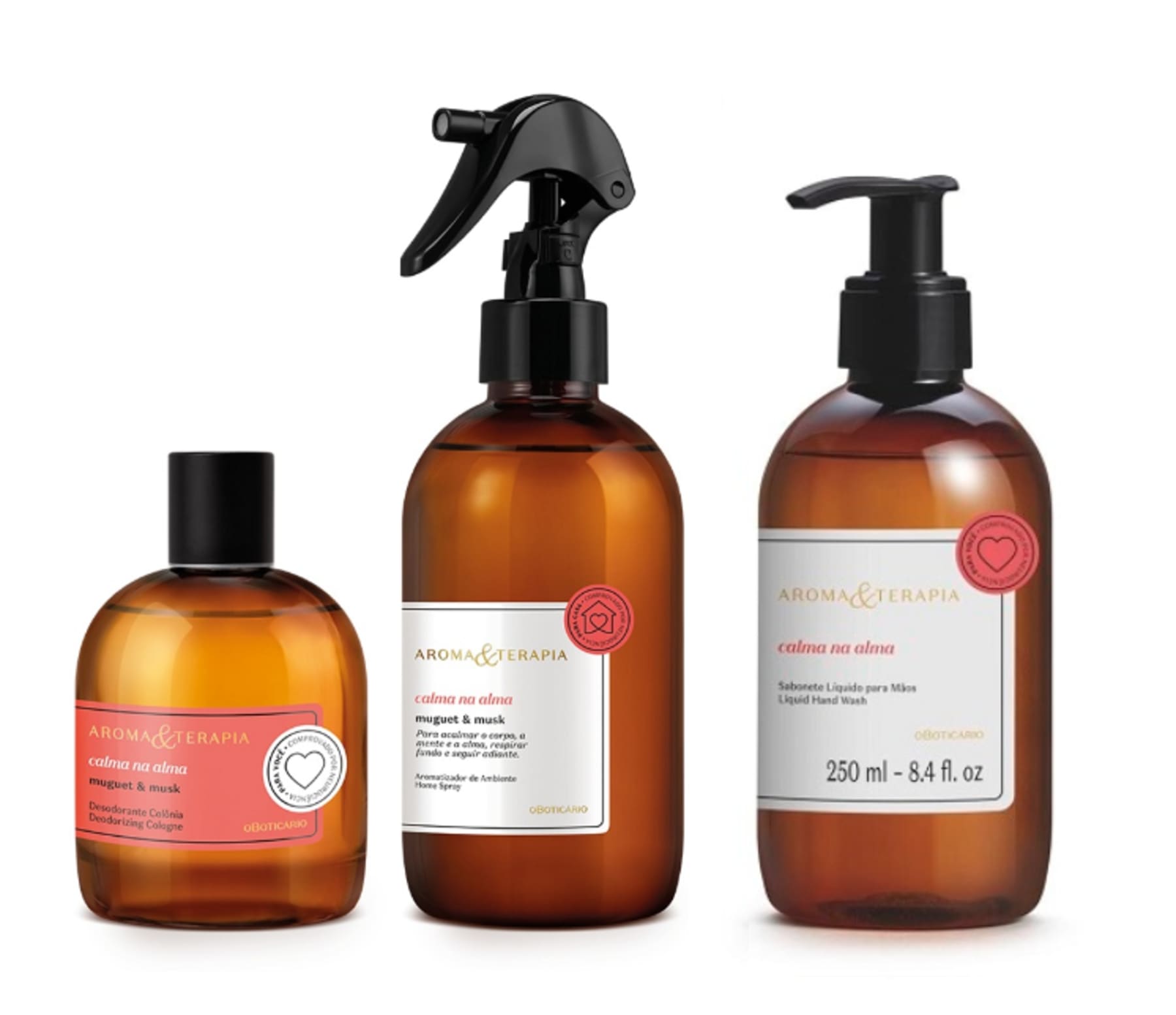 Kit Aroma & Calm Therapy In The Soul : Déodorant Cologne 75 ml + Savon liquide pour les mains 250 ml + Aromatisant environnemental 250 ml - o Boticario