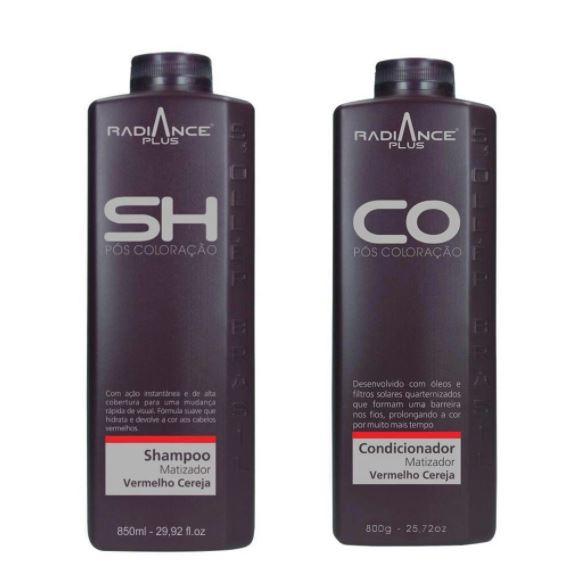 Soller Brazilian Keratin Treatment Radiance Plus Red Cherry Tinting Post Coloring Shampoo Conditioner Kit - Soller