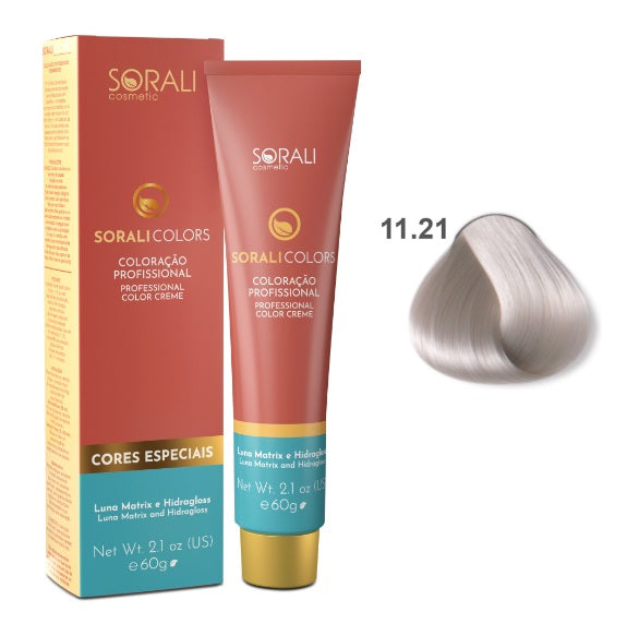Crème colorante professionnelle Sorali pour cheveux effet brillant nacré intense 11.21 60G