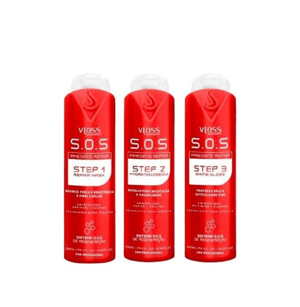 Vloss Hair Care Immediate Repair SOS Damaged Hair Restore Treatment Kit 3x500ml - Vloss