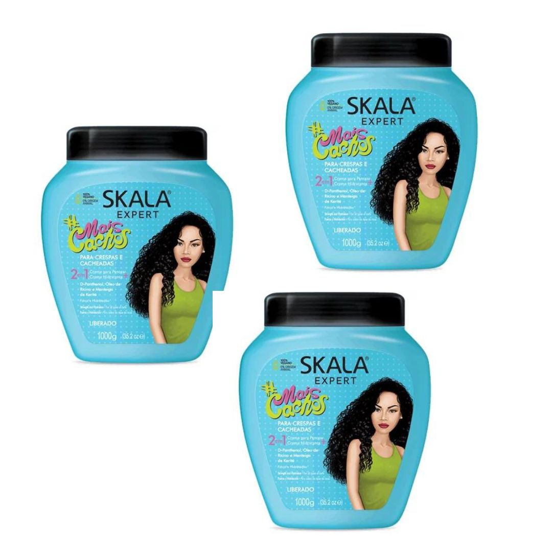 Lot de 3 Skala Mais Cachos Crème Peignante Traitement Cheveux Bouclés Ondulés 1Kg