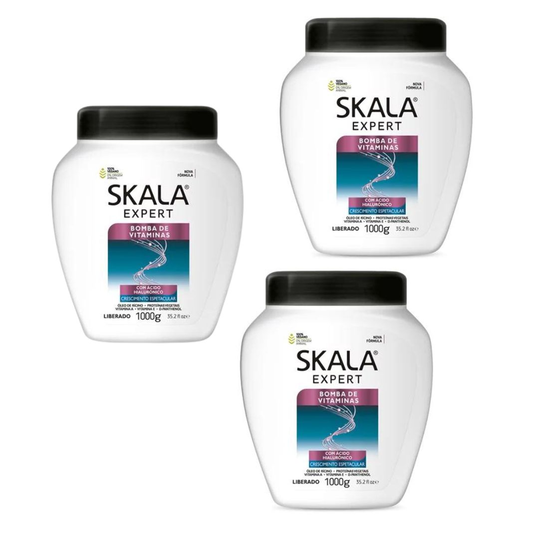 Lot de 3 Skala Vitamins Pump Crème Masque Traitement Capillaire Acide Hyaluronique 1Kg