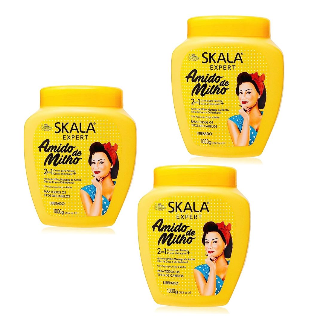 Lot de 3 masques de soin capillaires à la crème coiffante à l'amidon de maïs Skala Vegan 1Kg