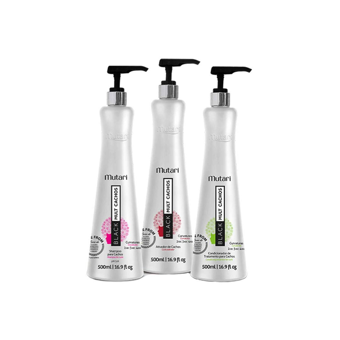 Kit de traitement pour cheveux bouclés Mutari Black Mult Cachos 3x 500 ml / 3x 16,9 fl oz