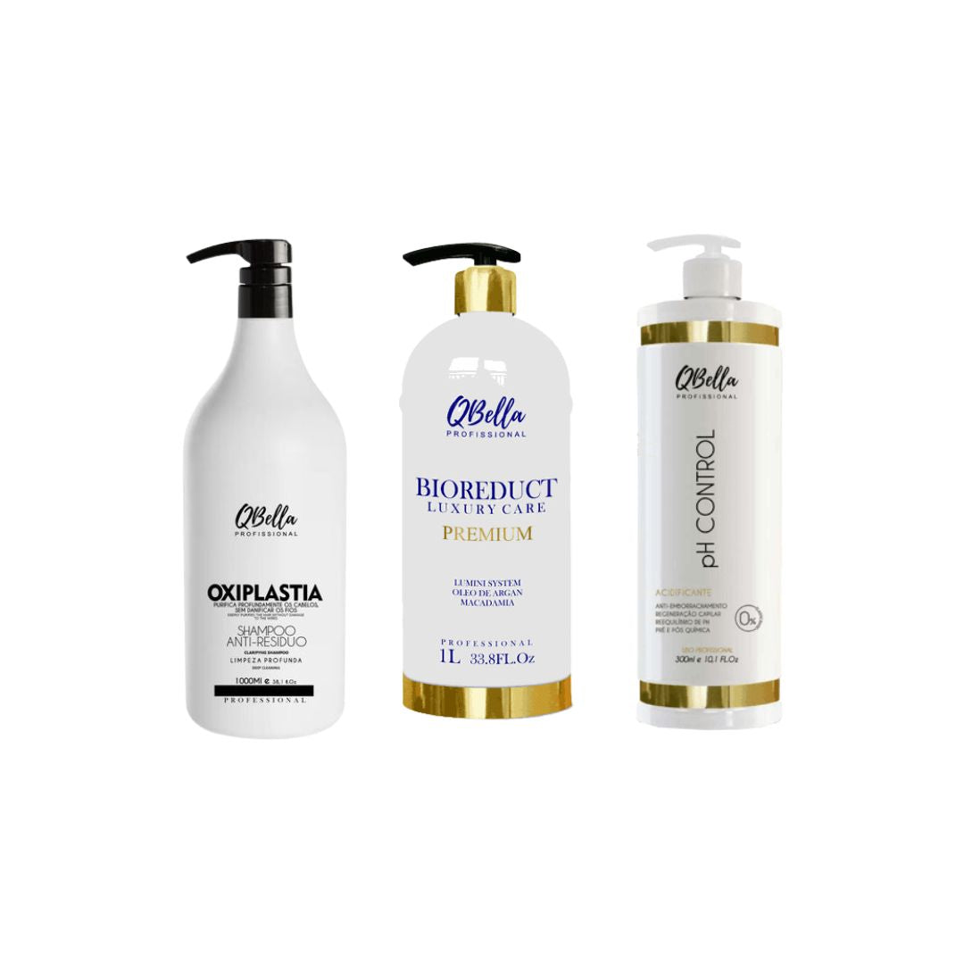 Shampoing QBella Oxiplastia + Réducteur de volume Bioreduct Premum + Kit de contrôle du pH