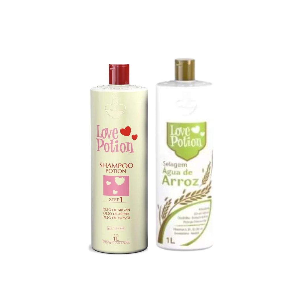 Kit de shampooing nettoyant et lissant pour cheveux Love Potion Rice Water Sealant 2x1L