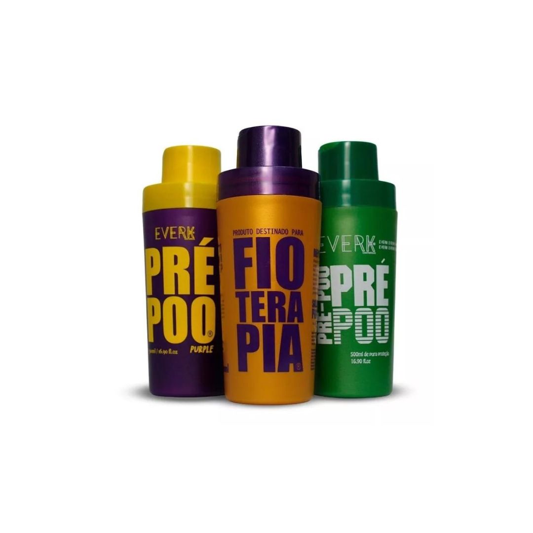 Kit de traitement capillaire Everk Fioterapia + Pre Poo Purple + Pre Poo Green 3x500ml