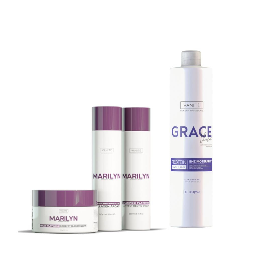 Kit d'entretien lissant pour cheveux blonds Vanité Grace Enzimotherapy Violet + Marilyn