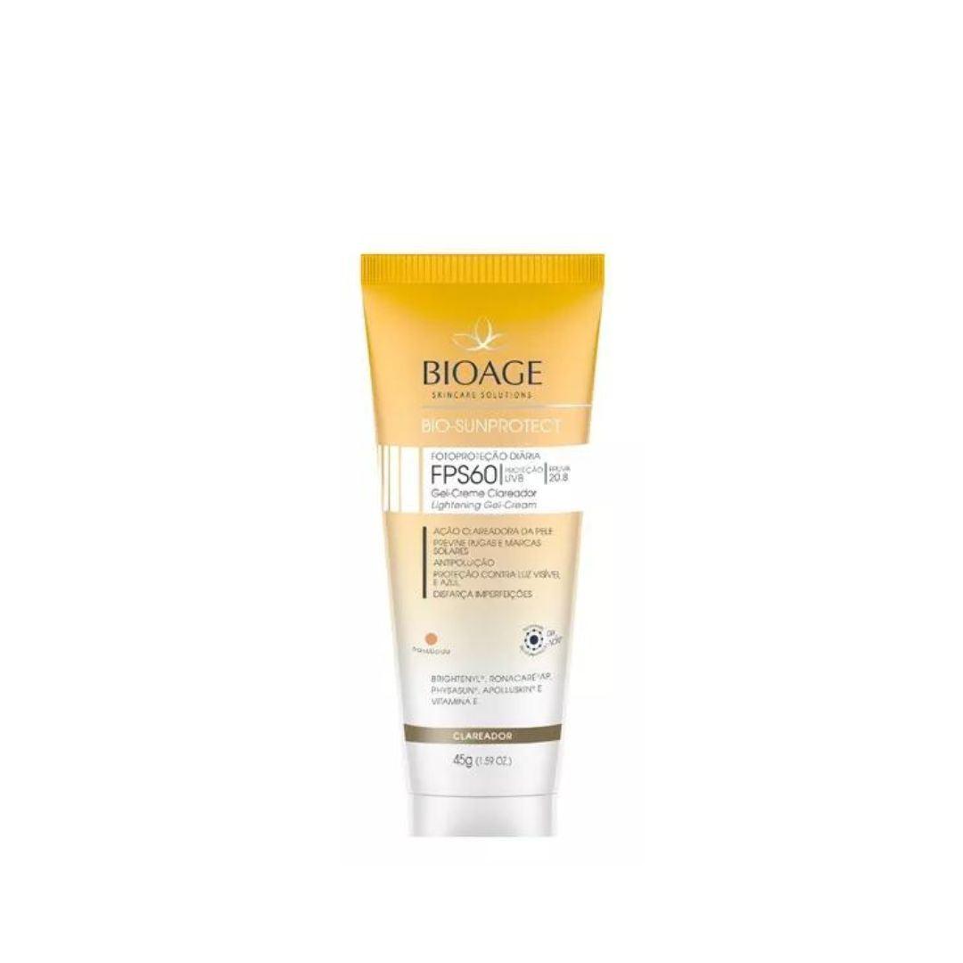 Crème Gel Éclaircissante Translucide Protection de la Peau FPS 60 Solaire 45g Bioage