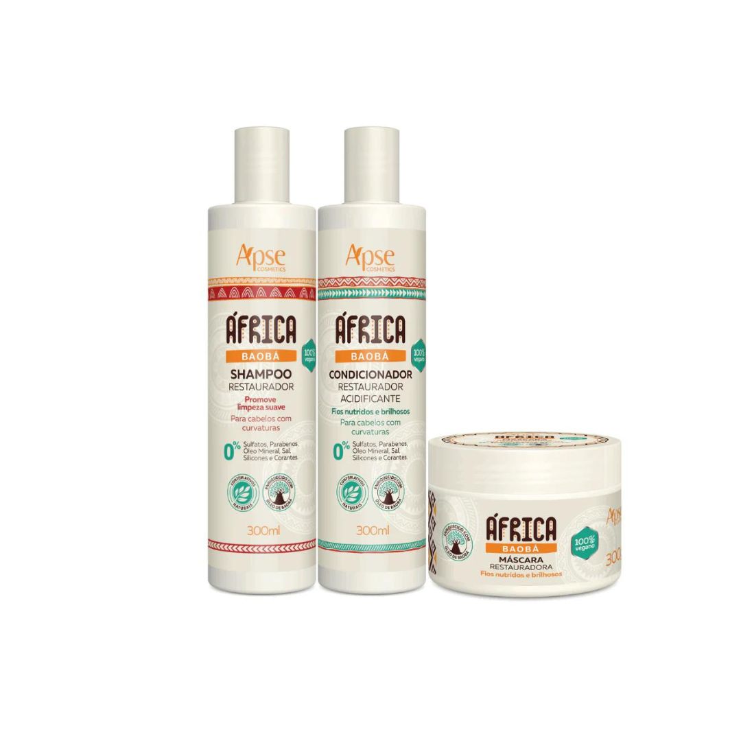 Kit de traitement nourrissant végétalien pour cheveux bouclés et ondulés Africa Baobab Apse