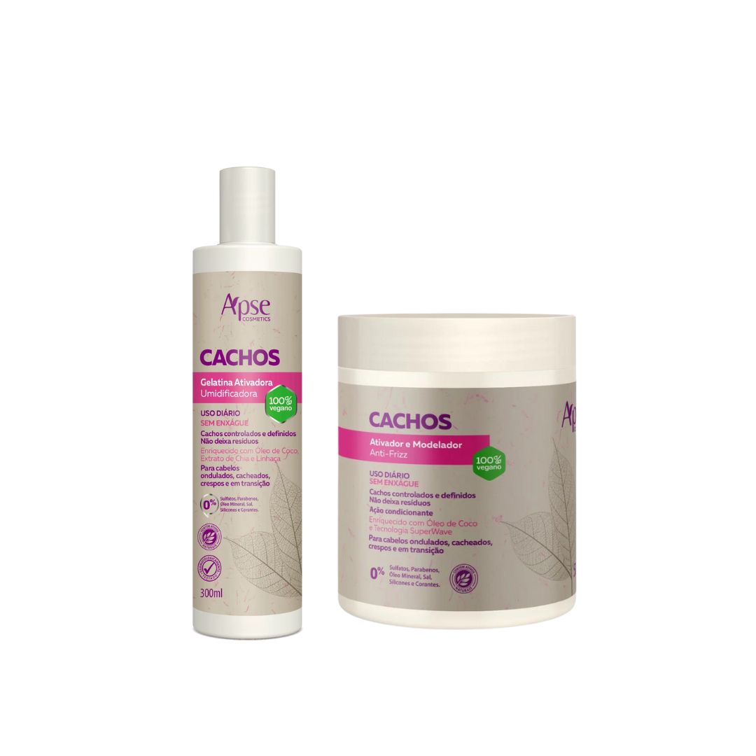 Kit de traitement de définition de cheveux bouclés et ondulés Cachos Gelatin Activator Shaper Abse