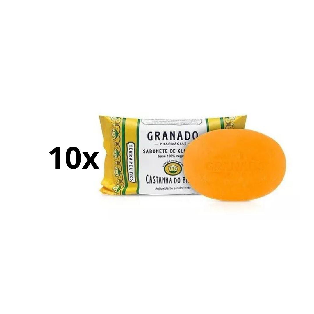 Lot de 10 savons en barre à la glycérine Granado au marron du Brésil pour le bain et le soin de la peau 90 g