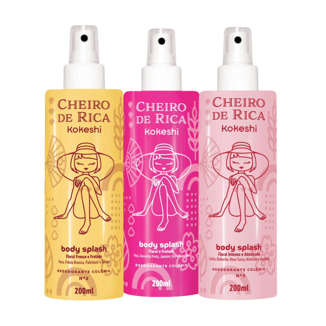 Cheiro de Rica Body Splash Set Floral Fragrances Kit 3x200ml Kokeshi