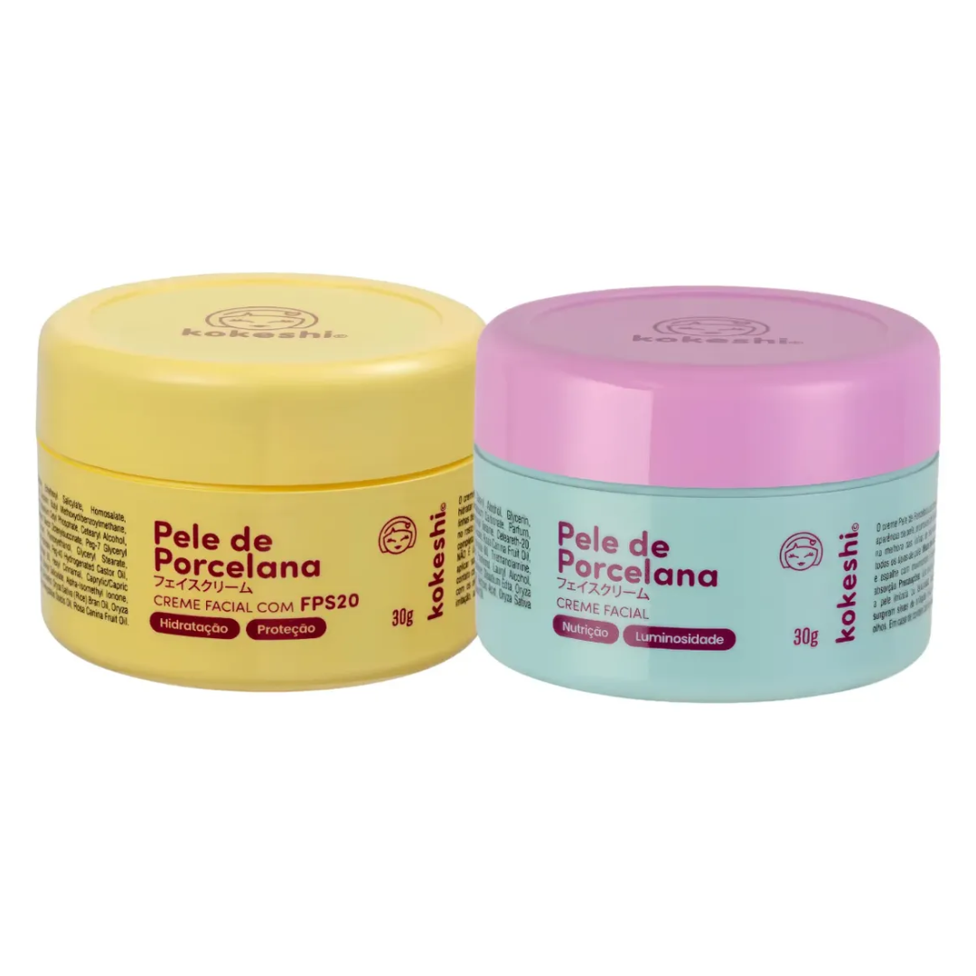 Pele de Porcelana Skin Facial Care SPF 20 + Night Moisturizer Kit 2x30g Kokeshi