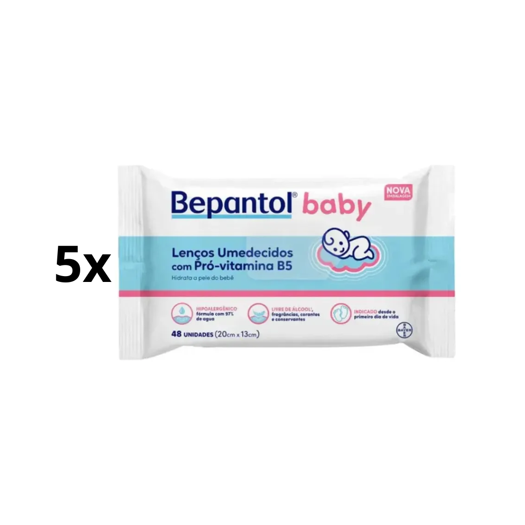 Lot of 5 Bepantol Baby Hypoallergenic Wet Wipes 48 Count