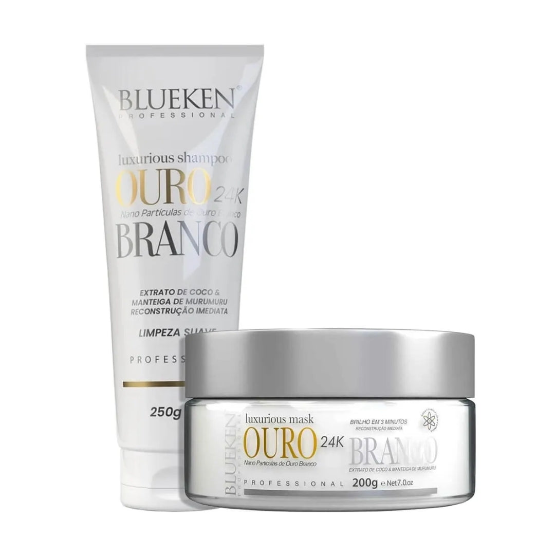 Ouro Branco White Gold Home Care Hair Reconstruction Treatment Kit Blueken