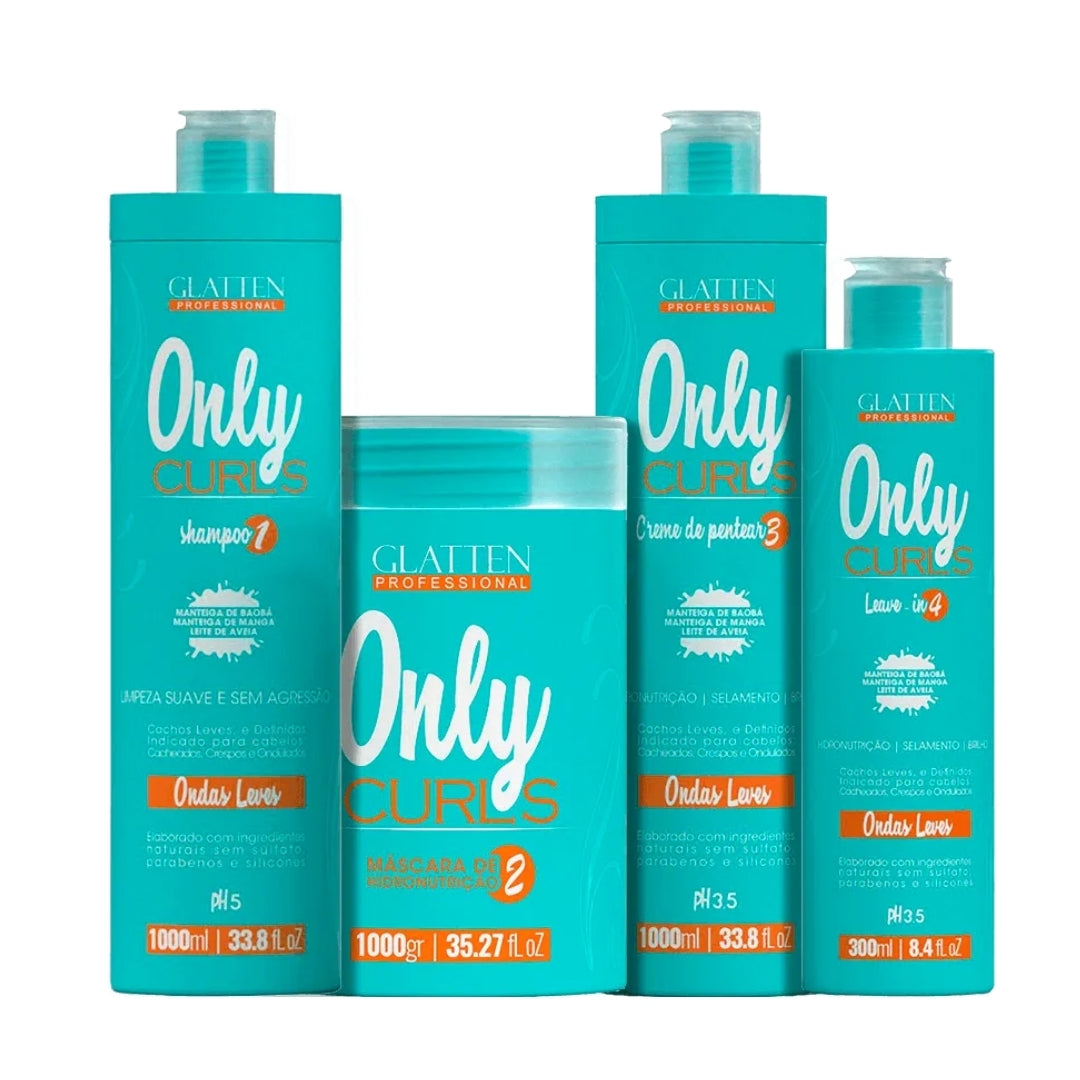 Only Curls Curly Frizzy Hair Shine Hydration Definition Treatment Kit Glatten