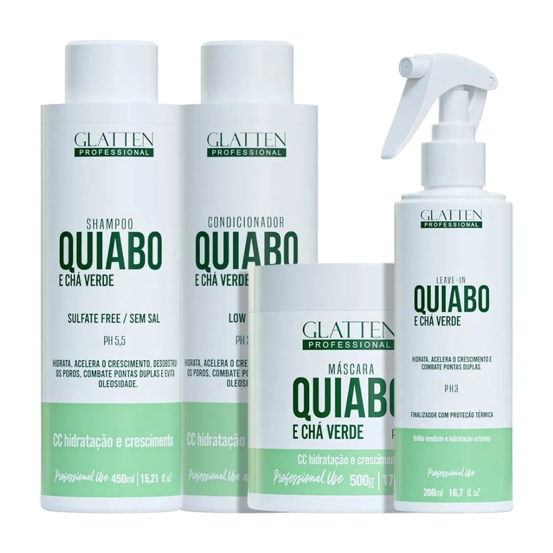 Quiabo Cha Verde Okra Green Tea Hair Shine Nourishing Treatment Kit Glatten