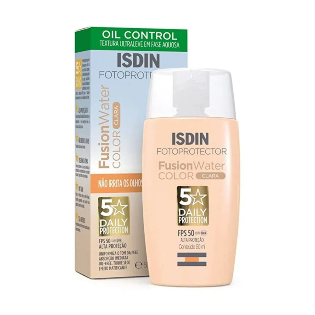 Fusion Water Oil Control Facial Sunscreen Light Color FPS 50 50ml Isdin