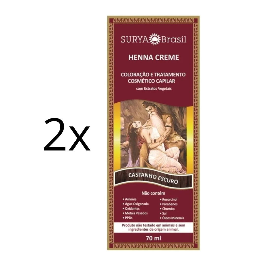 Lot of 2 Brasil Henna Cream Dark Brown Hair Toner Color Toning 70ml Surya