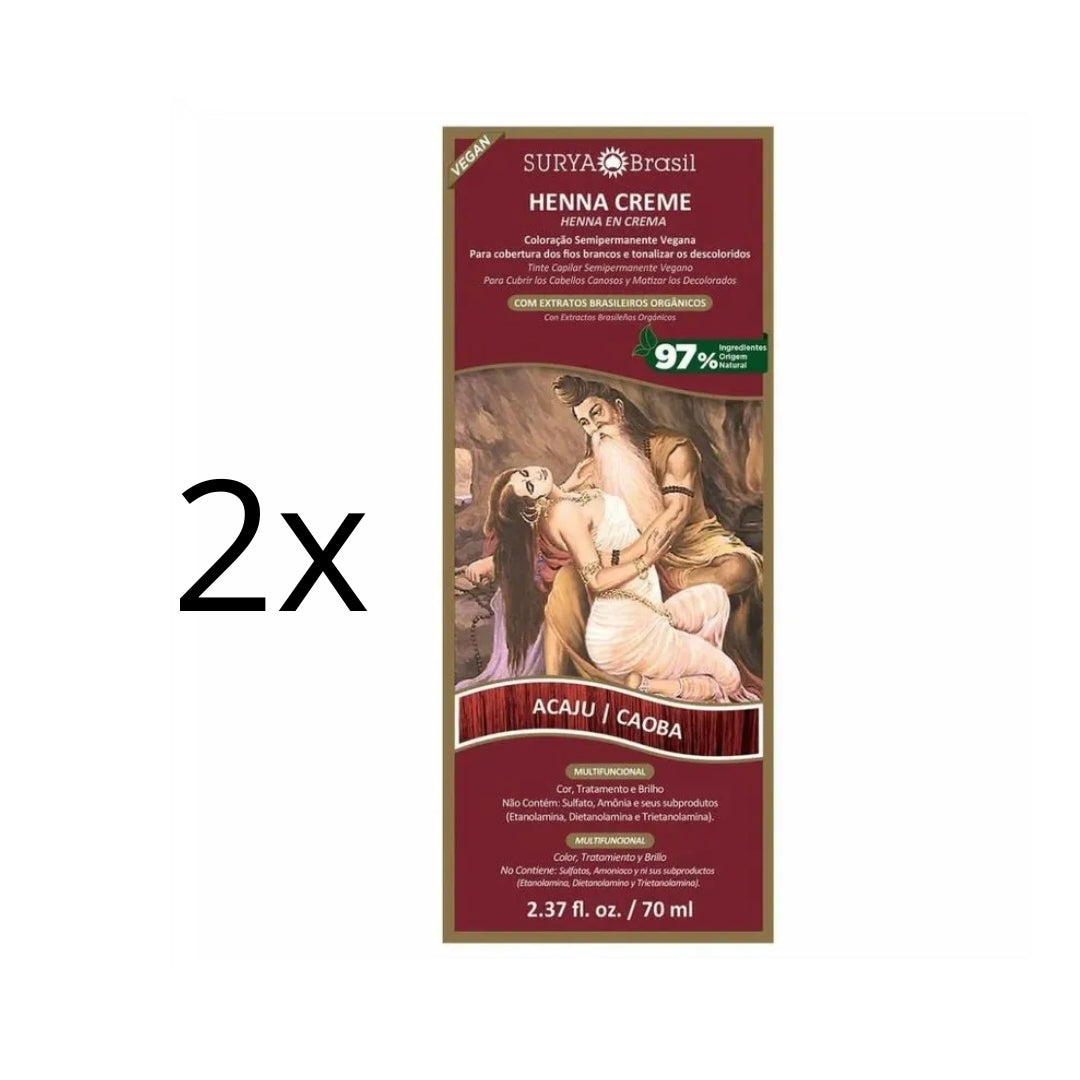 Lot of 2 Brasil Henna Cream Acaju Red Hair Toner Color Toning 70ml Surya