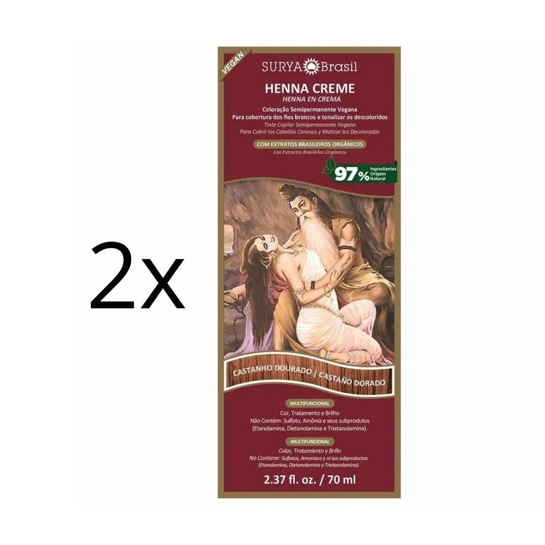 Lot of 2 Brasil Henna Cream Golden Brown Hair Toner Color Toning 70ml Surya