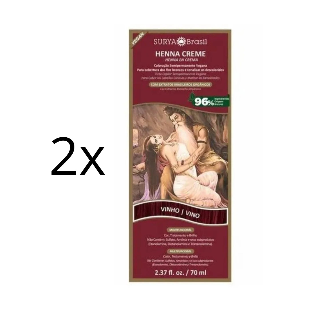 Lot of 2 Brasil Henna Cream Vinho Red Hair Toner Color Toning 70ml Surya
