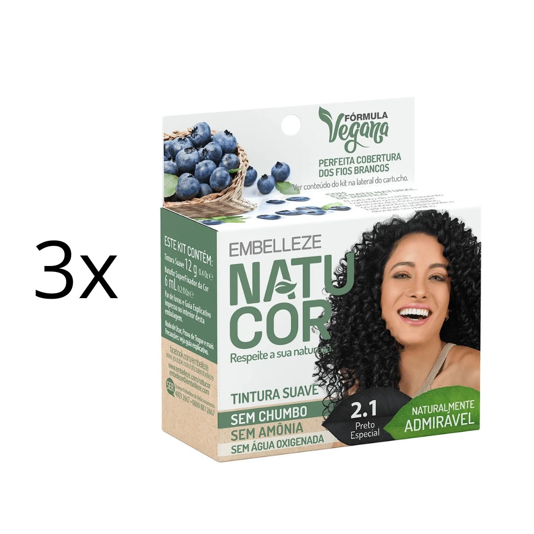 Lot of 3 Natucor Hair Dye Shade 2.1 Special Black Color Toning 12g Embelleze