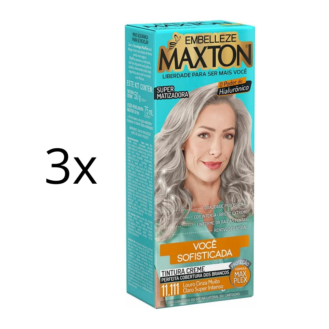 Lot of 3 Cream Dye 11.111 Intense Light Ash Blonde Color Hair Toning 50g Maxton