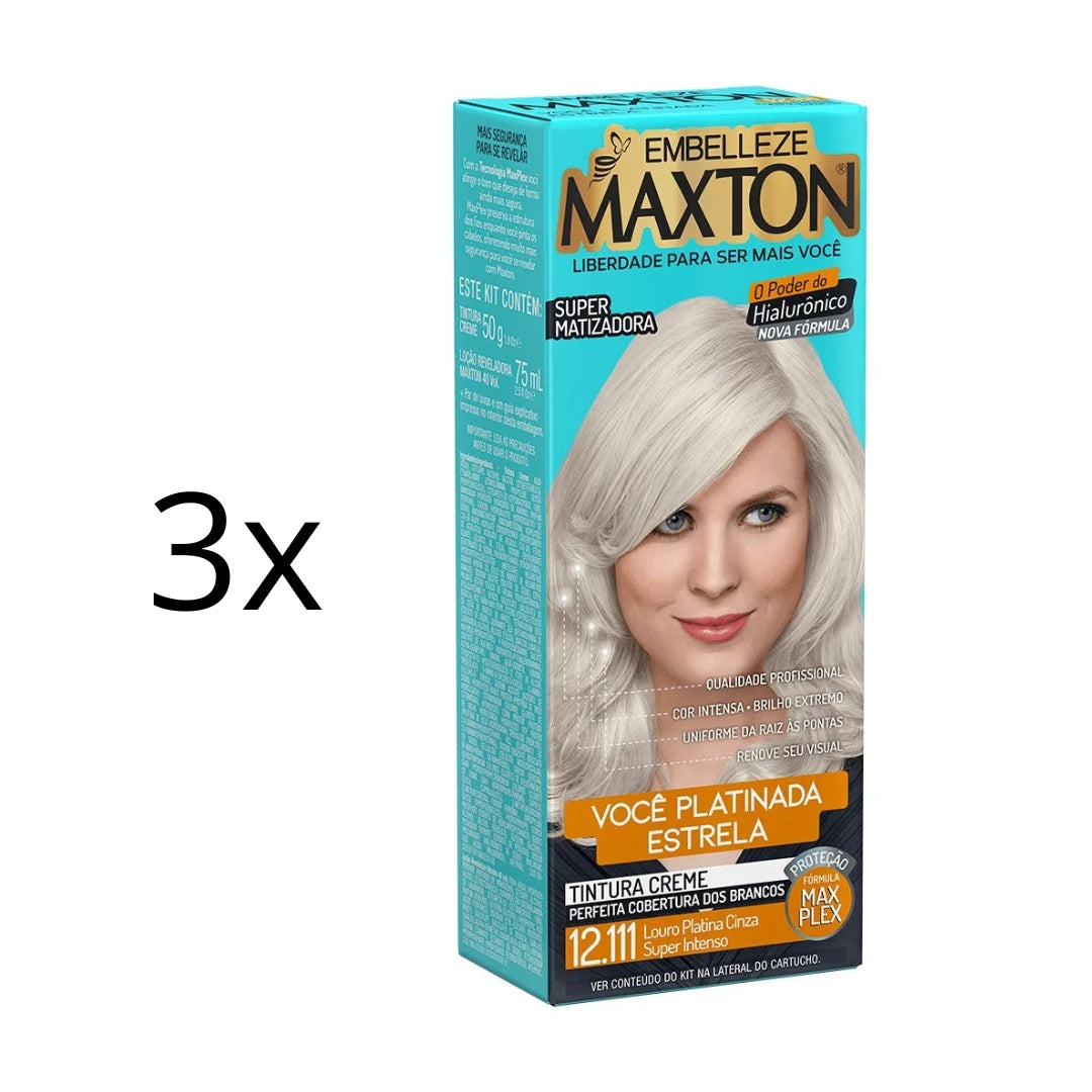 Lot of 3 Cream Dye 12.111 Super Ash Platinum Blonde Hair Color 50g Maxton