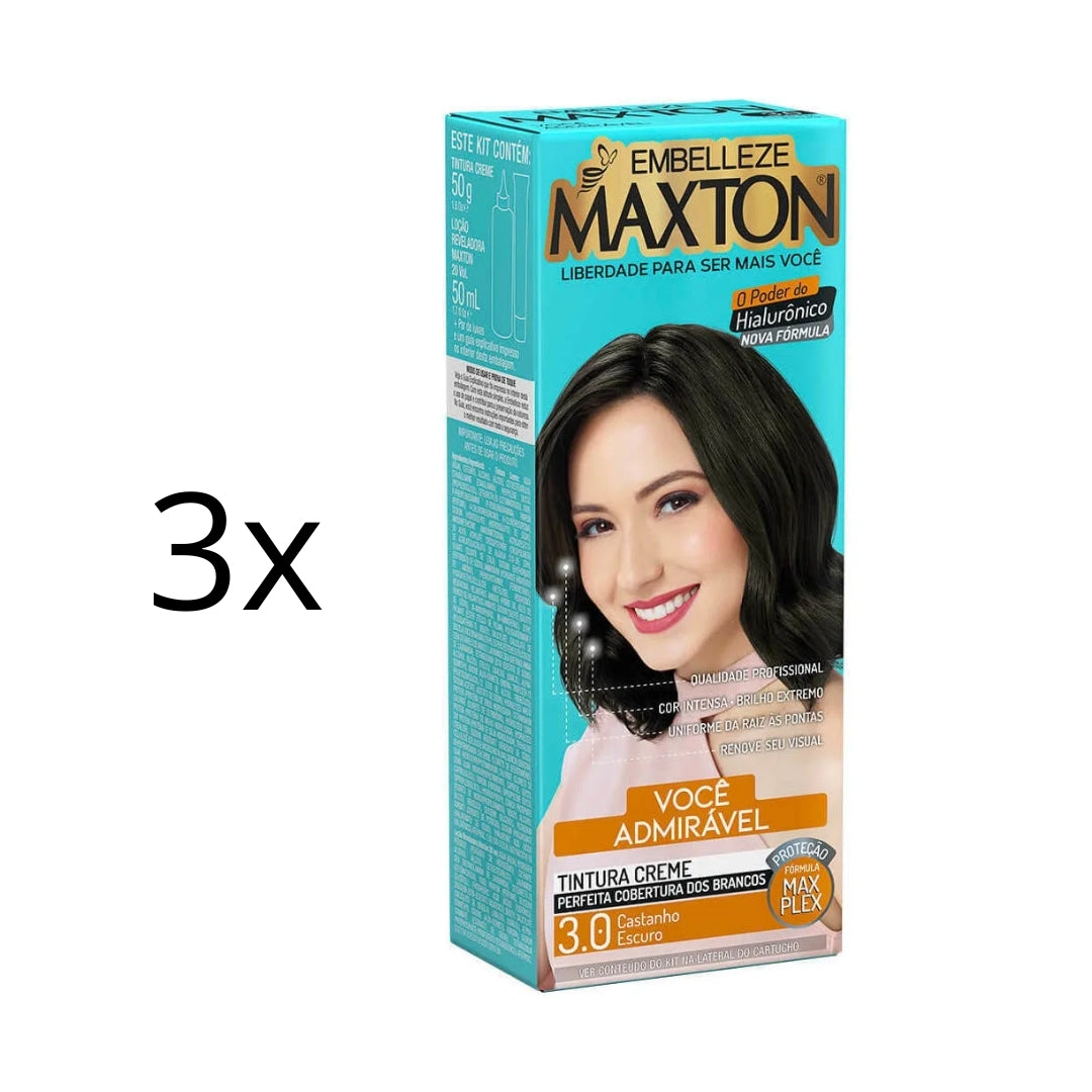 Lot of 3 Cream Dye 3.0 Dark Brown Brunette Hair Color Toning Tint 50g Maxton