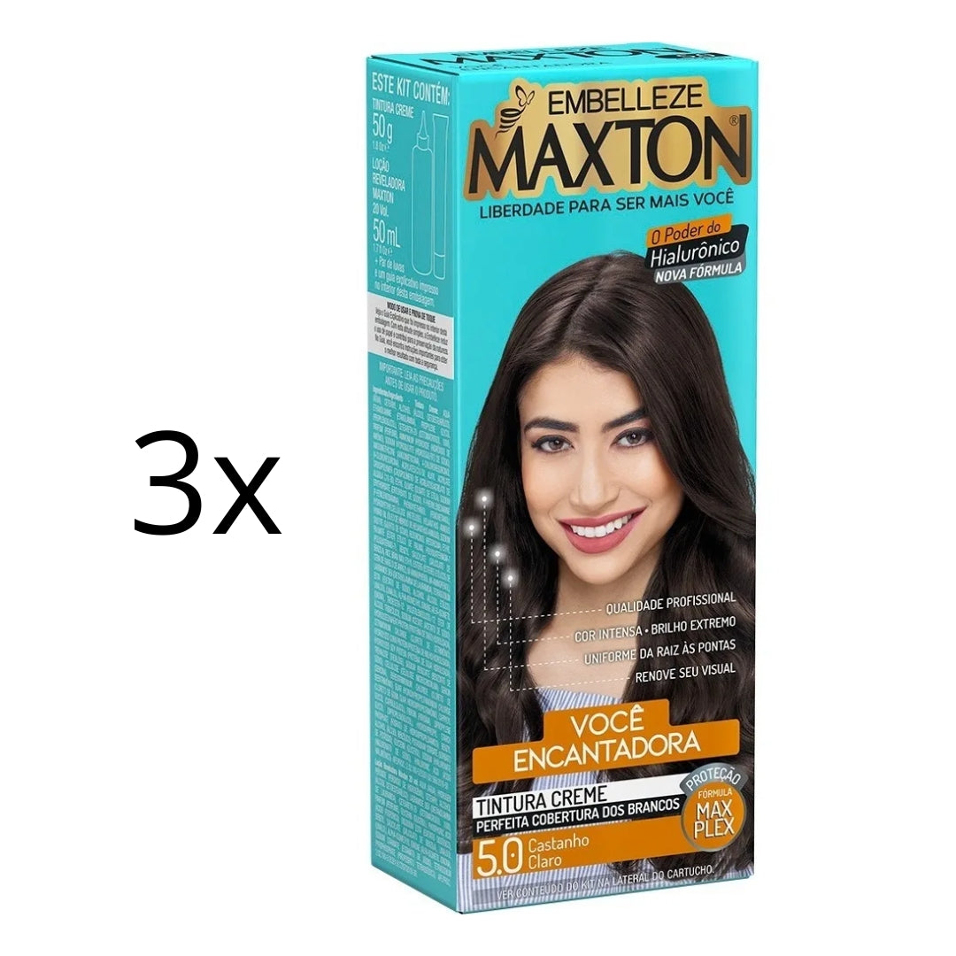 Lot of 3 Cream Dye 5.0 Light Brown Brunette Hair Color Toning Tint 50g Maxton