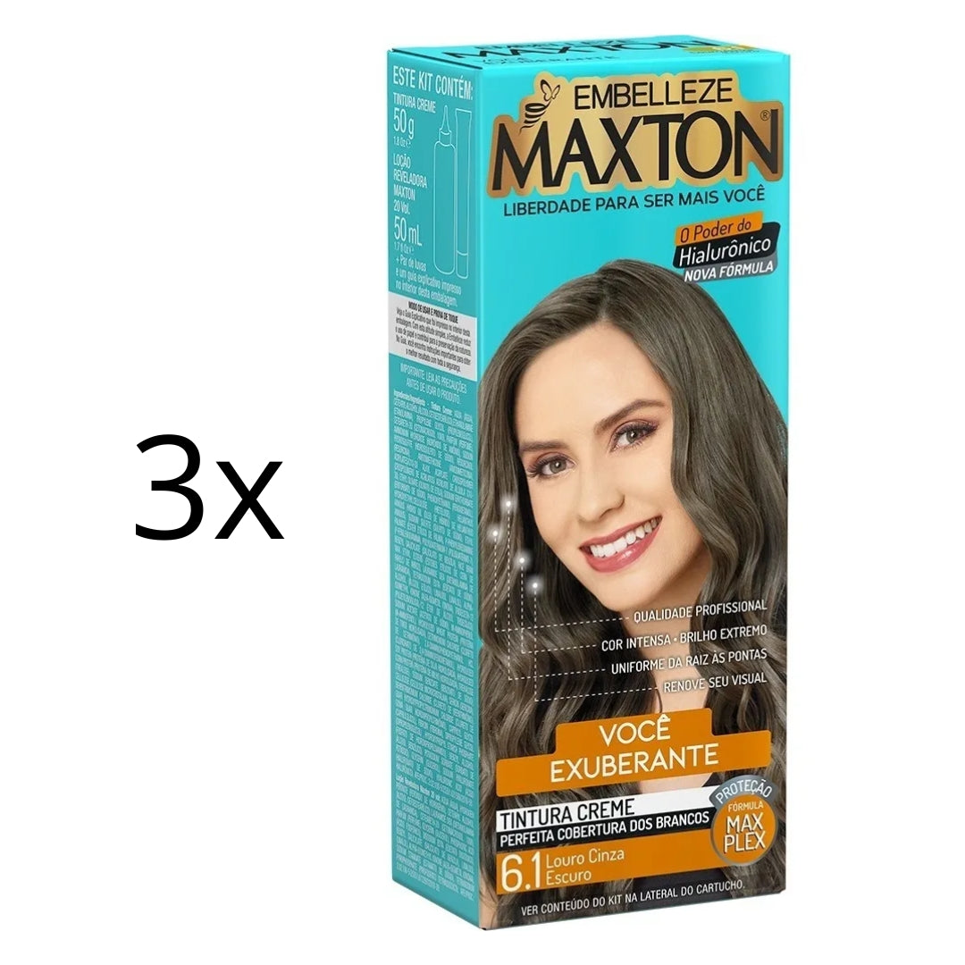 Lot of 3 Cream Dye 6.1 Dark Ash Blonde Hair Color Toning Tint 50g Maxton