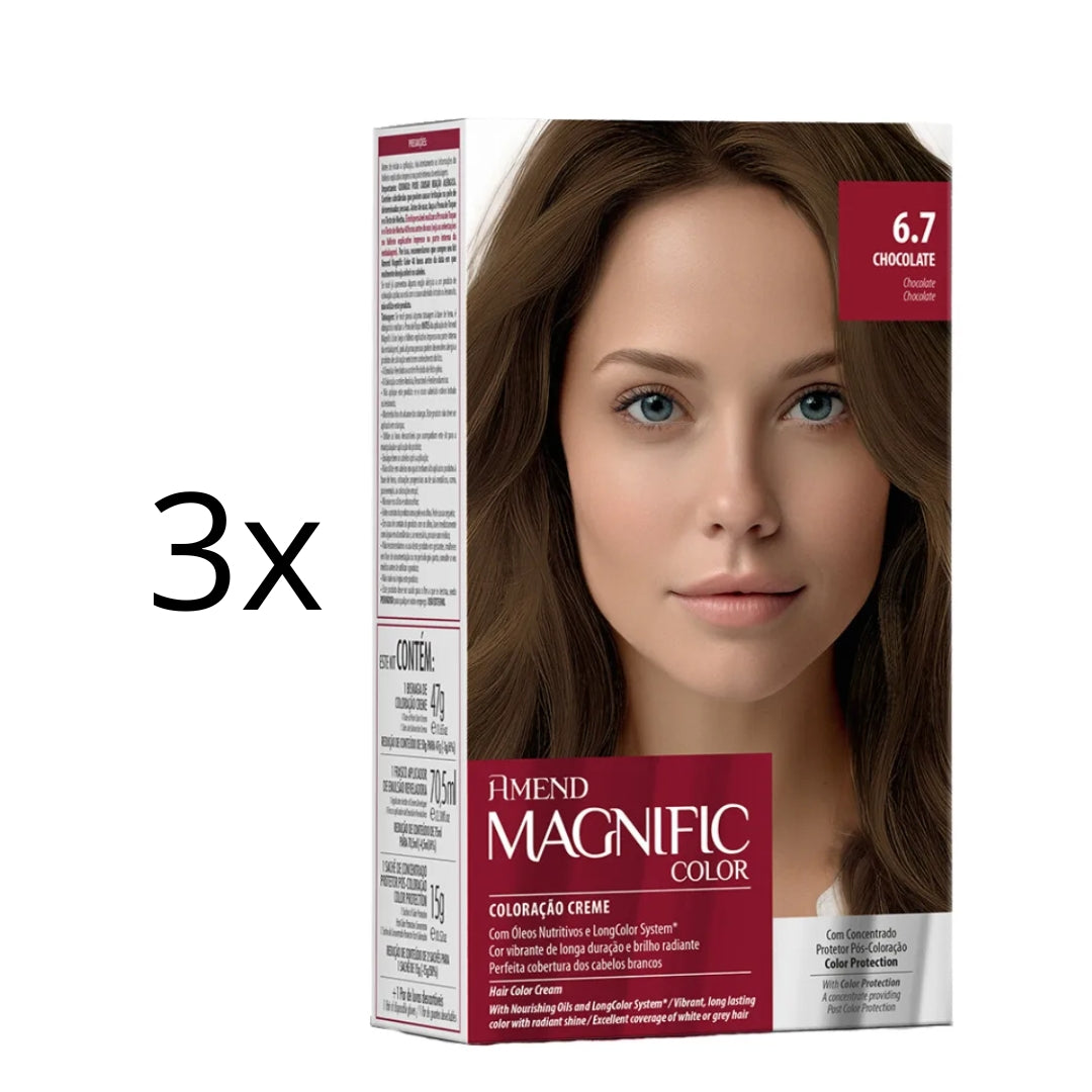 Lot of 3 Magnific Color Cream Dye 6.7 Chocolate Brunette Brown Hair Tint Amend