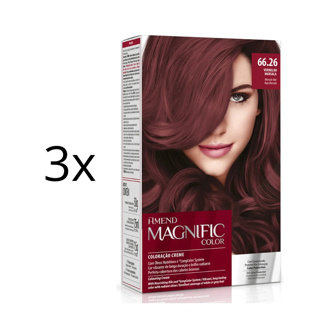 Lot of 3 Magnific Color Cream Dye 66.26 Marsala Red Hair Tint Amend