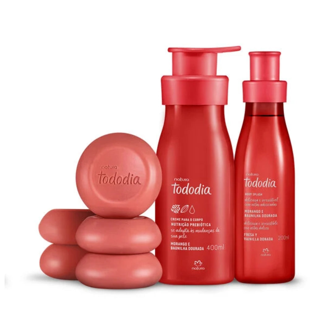 Natura Todo Dia Strawberry Golden Vanilla Moisturizer Body Splash Soap Kit