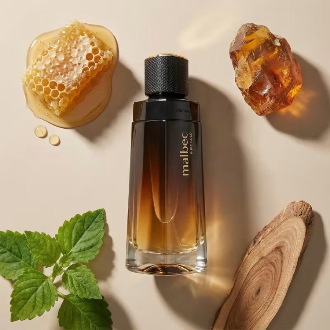 Malbec Pure Gold Cologne Amber Woody Honey  Fragrance 100ml o Boticário
