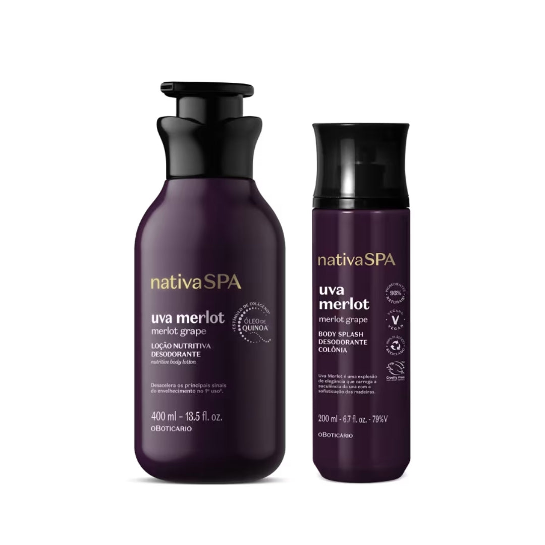 Nativa Spa Merlot Grape Set Skin Care Body Splash + Lotion Kit o Boticário