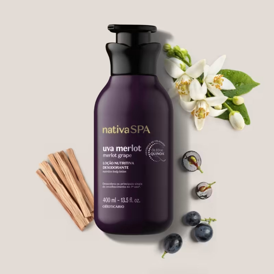 Nativa Spa Merlot Grape Set Skin Care Body Splash + Lotion Kit o Boticário