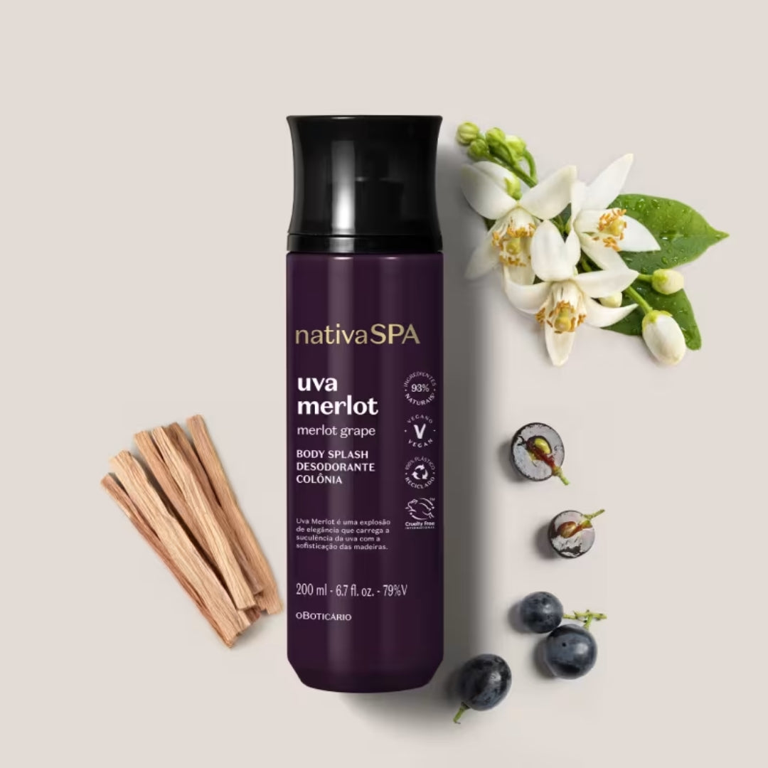Nativa Spa Merlot Grape Set Skin Care Body Splash + Lotion Kit o Boticário