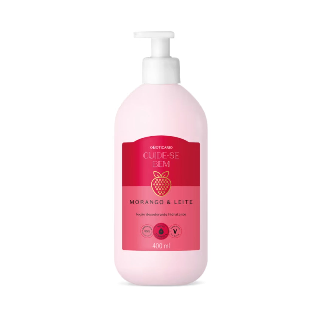 Cuide-se Bem Strawberry Milk Lotion Vegan Moisturizer 400ml o Boticário