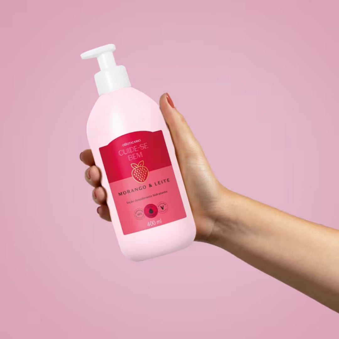 Cuide-se Bem Strawberry Milk Lotion Vegan Moisturizer 400ml o Boticário