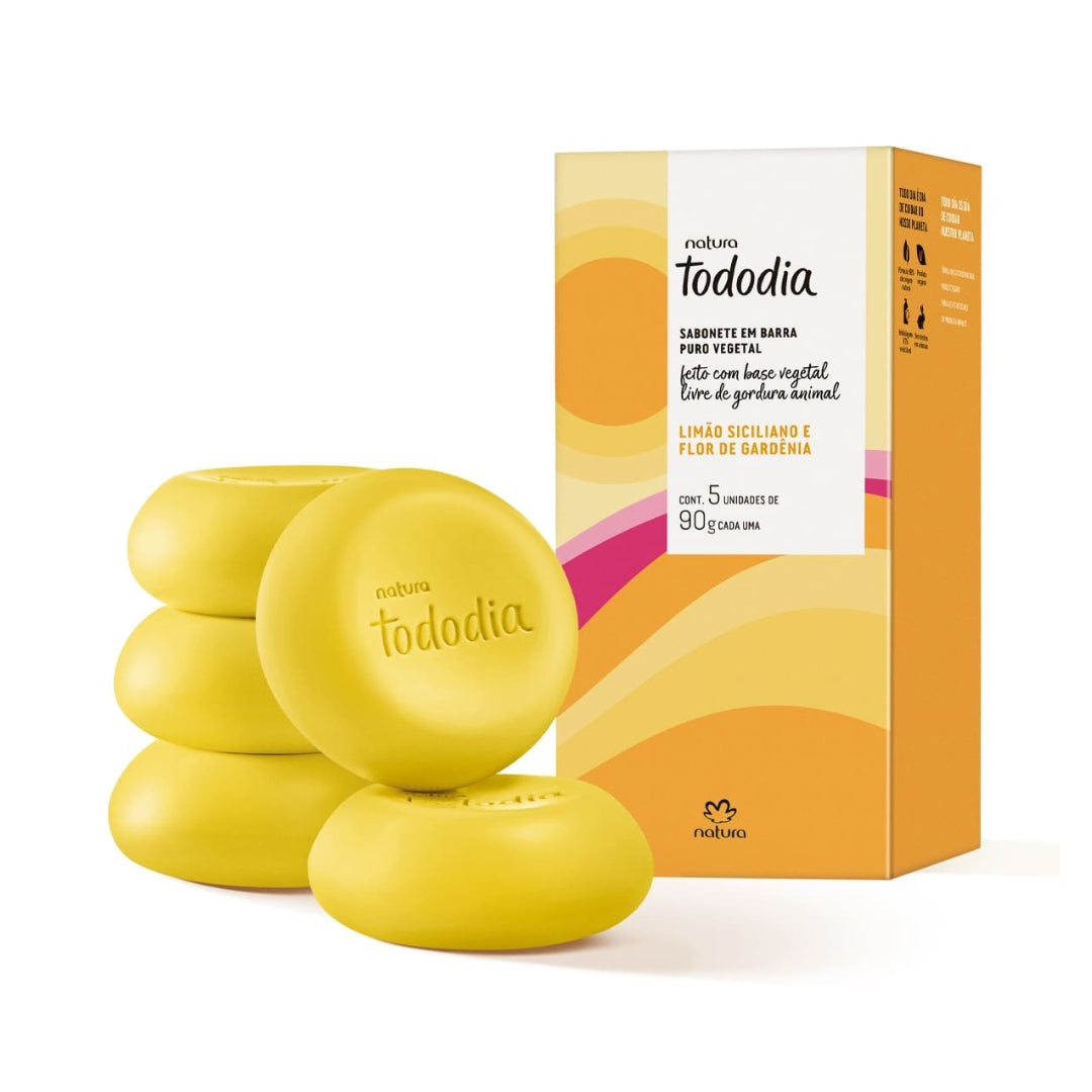 Todo Dia Vegetable Soap Bar Sicilian Lemon Gardenia Flower 5x 90g Natura