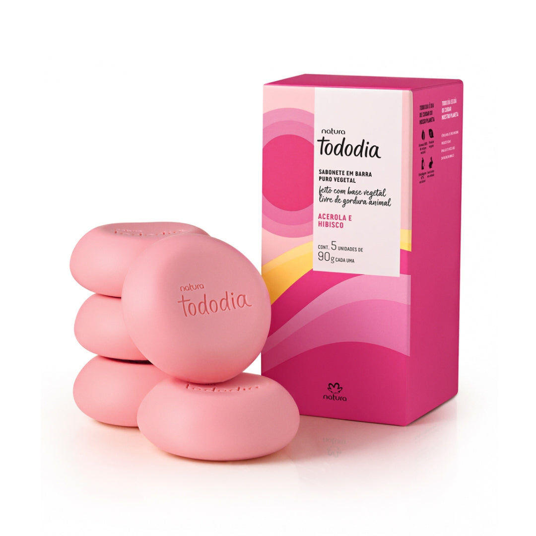 Todo Dia Acerola and Hibiscus Pure Vegetable Bar Soap 5x 90g Natura